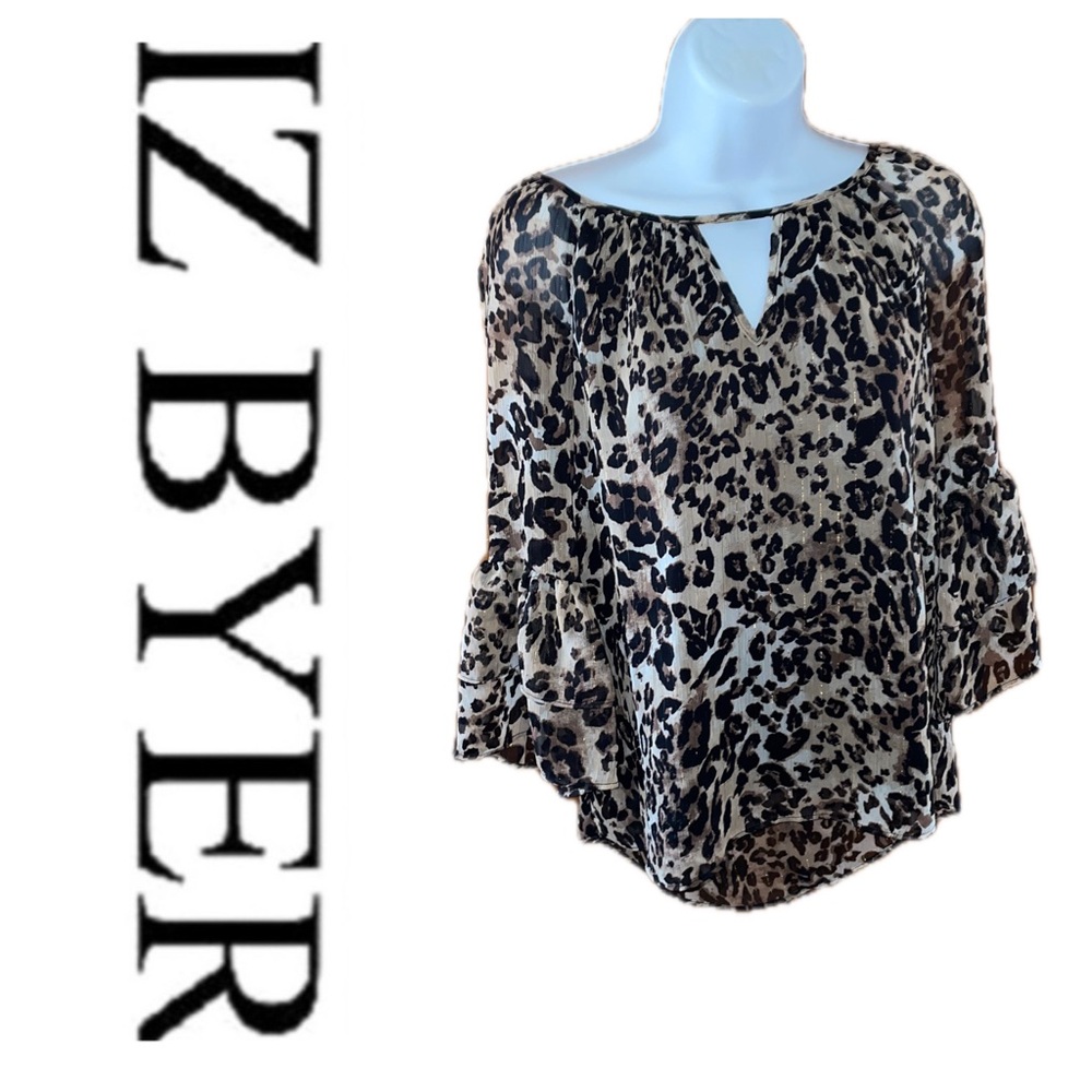 Leopard Print Cold Shoulder Top - image 1
